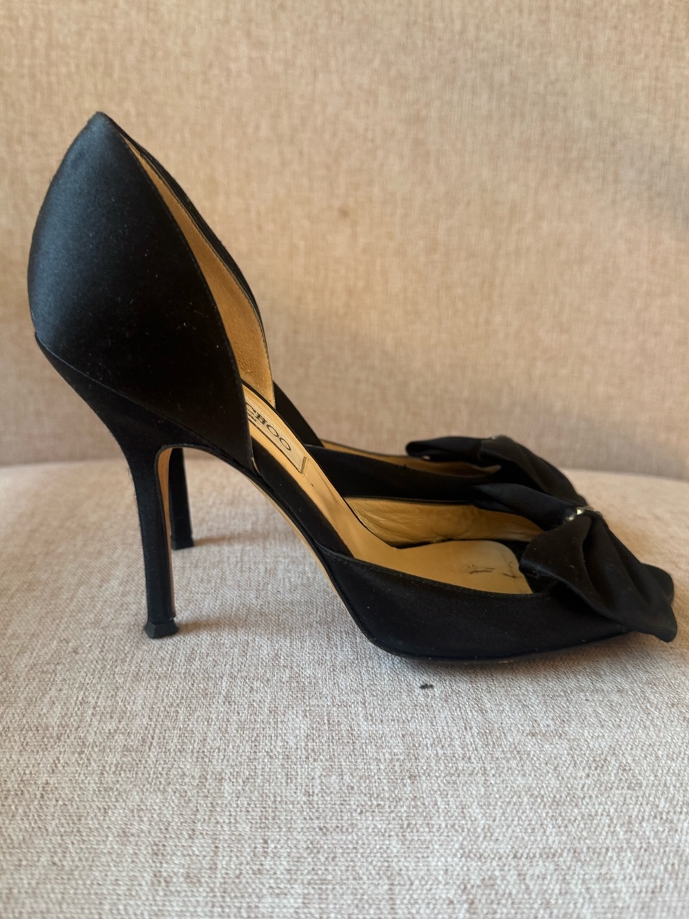 Jimmy Choo Black Satin Bow Open Toe Pumps 38.5 - Picture 3 of 10